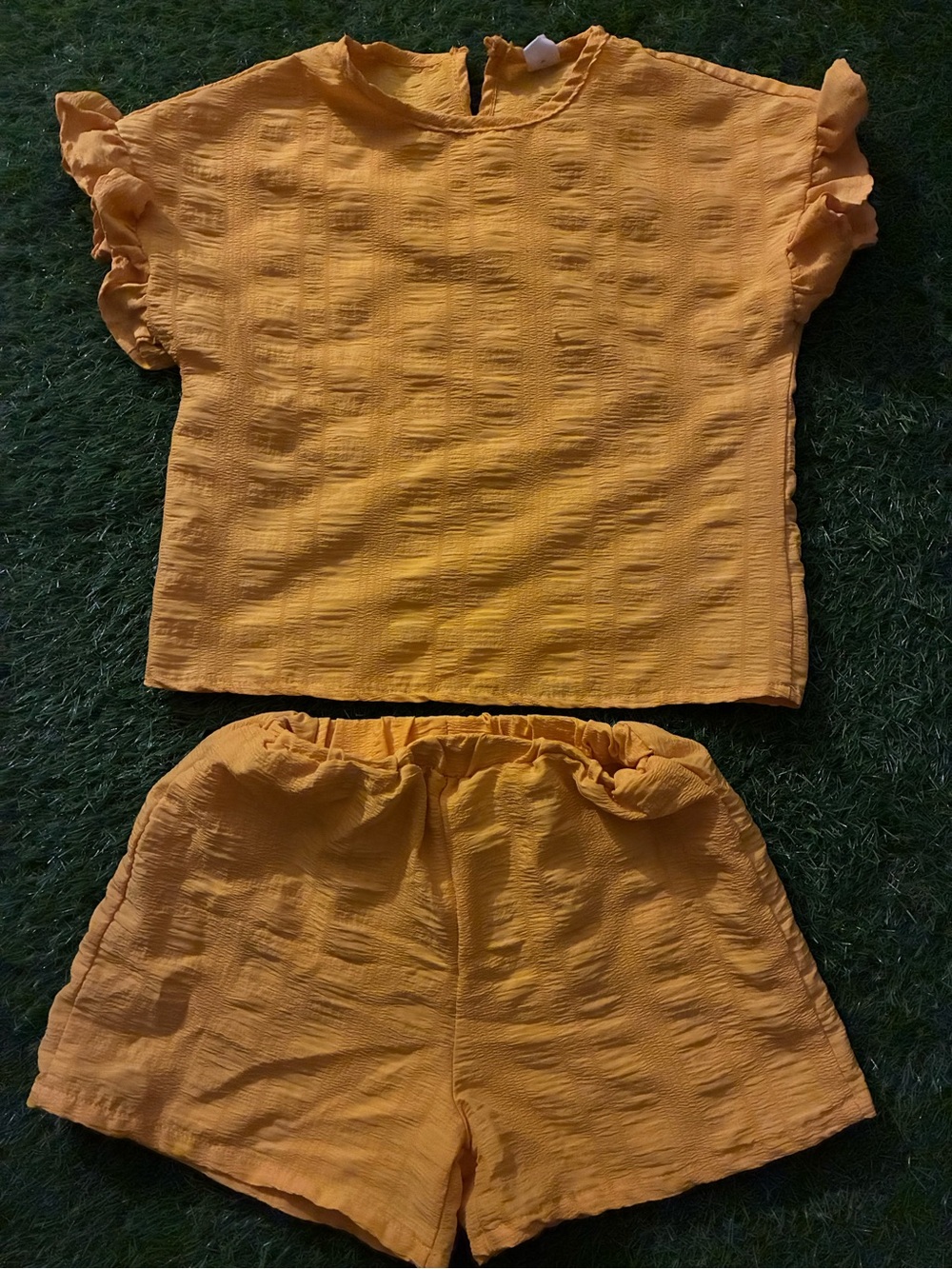 Children's Two-Piece Sets - Yellow & Red Textured Shorts and Top Sets - Picture 2 of 3